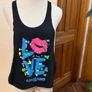 Black Tank Top with Colorful Love Graphic